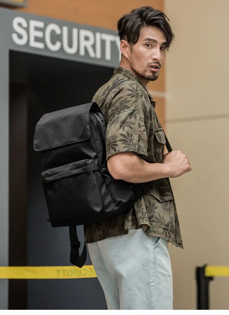 Fashion Black Mens Nylon Backpack Travel Backpacks 15???? Laptop Backpack College Bag for men