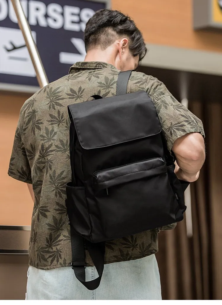 Fashion Black Mens Nylon Backpack Travel Backpacks 15???? Laptop Backpack College Bag for men