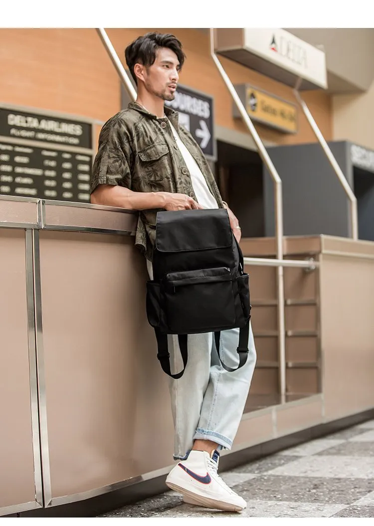 Fashion Black Mens Nylon Backpack Travel Backpacks 15???? Laptop Backpack College Bag for men