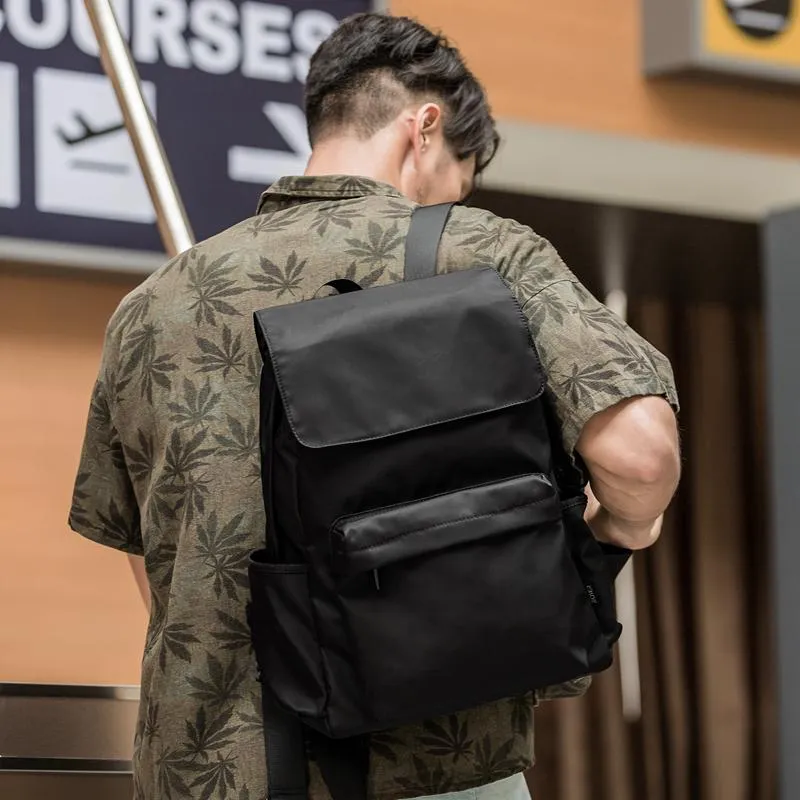 Fashion Black Mens Nylon Backpack Travel Backpacks 15???? Laptop Backpack College Bag for men
