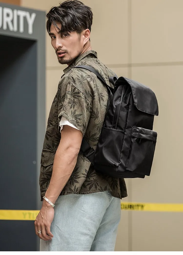 Fashion Black Mens Nylon Backpack Travel Backpacks 15???? Laptop Backpack College Bag for men