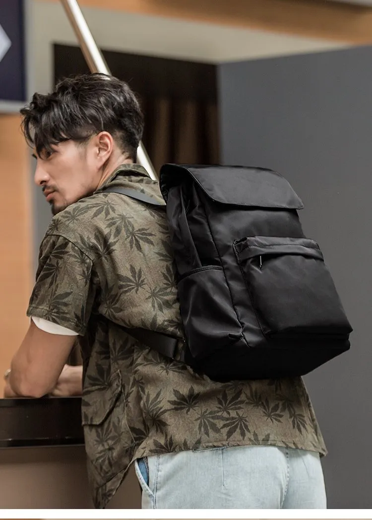 Fashion Black Mens Nylon Backpack Travel Backpacks 15???? Laptop Backpack College Bag for men