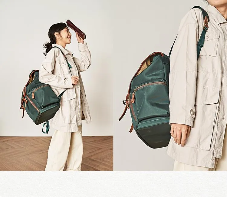 Fashion Black Nylon Leather Mens Backpack Nylon Travel Backpack Green Nylon School Backpack for Men