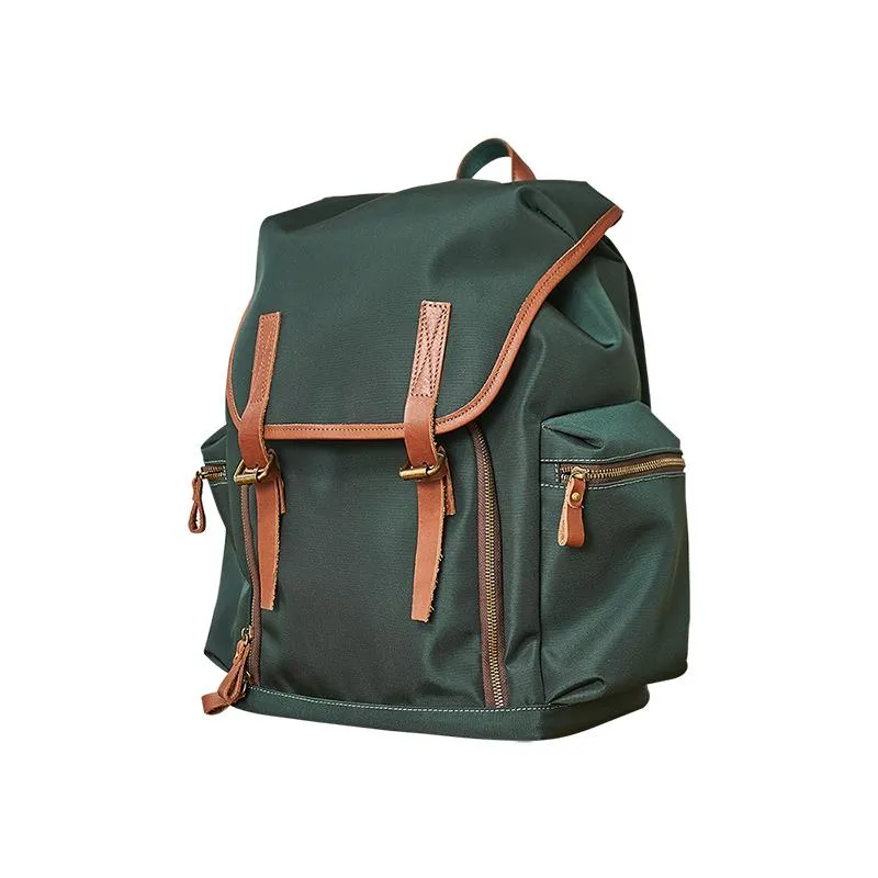 Fashion Black Nylon Leather Mens Backpack Nylon Travel Backpack Green Nylon School Backpack for Men