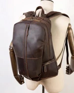 Fashion Brown Mens Leather 15-inch Computer Backpacks Black Travel Backpacks School Backpack for men