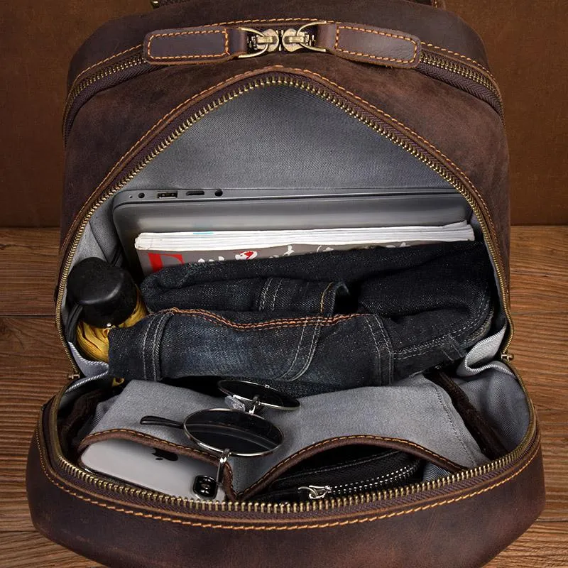 Fashion Brown Mens Leather 15-inch Computer Backpacks Black Travel Backpacks School Backpack for men