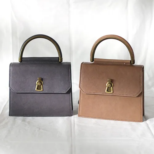 Fashion Brown Women's Small Handle Leather Satchel Handbag Purse Gray Square Shoulder Bag Crossbody Purse
