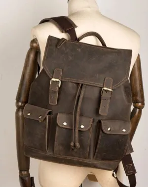 Fashion Coffee Mens Leather 15-inch Computer Backpack Travel Backpacks School Backpacks for men