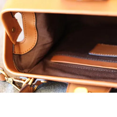 Fashion Womens Brown Leather Handbag Structured Satchel Handbag Brown Leather Shoulder Bag Crossbody Purse