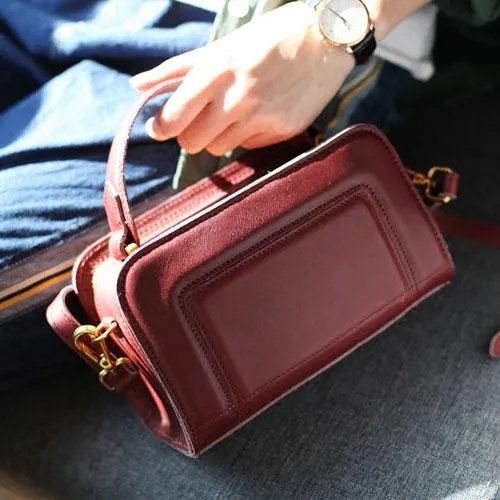 Fashion Womens Leather Red Satchel Handbag Leather Shoulder Bag Square Crossbody Bag Purse