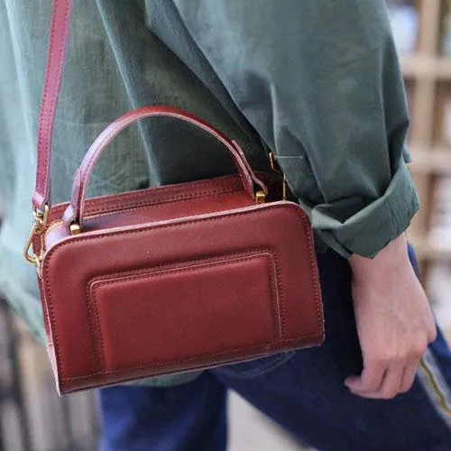Fashion Womens Leather Red Satchel Handbag Leather Shoulder Bag Square Crossbody Bag Purse