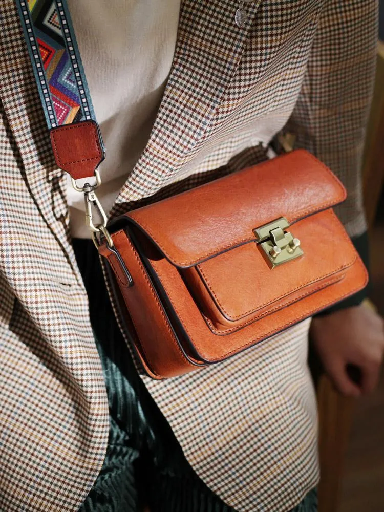 Fashion Womens Small Brown Leather Satchel Shoulder Bag Wider Strap Crossbody Bag