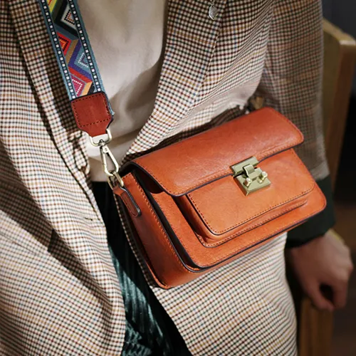 Fashion Womens Small Brown Leather Satchel Shoulder Bag Wider Strap Crossbody Bag