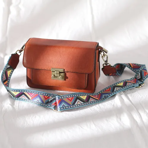 Fashion Womens Small Brown Leather Satchel Shoulder Bag Wider Strap Crossbody Bag