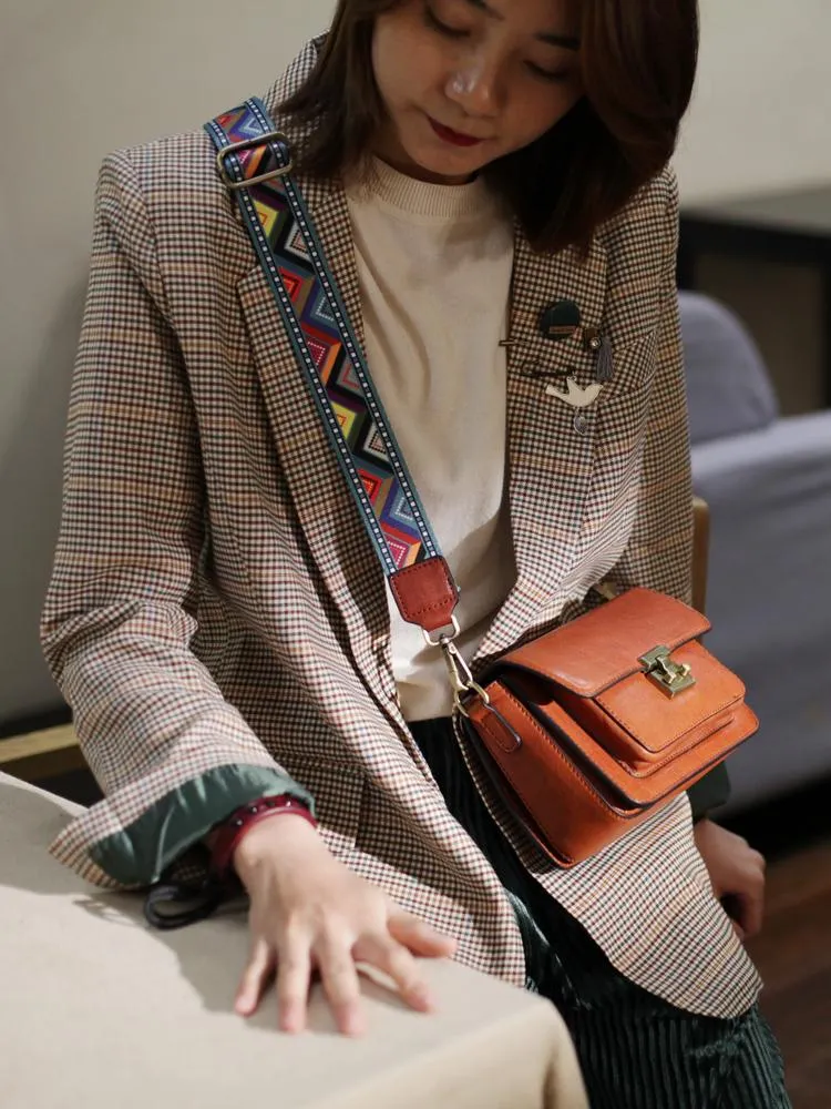 Fashion Womens Small Brown Leather Satchel Shoulder Bag Wider Strap Crossbody Bag