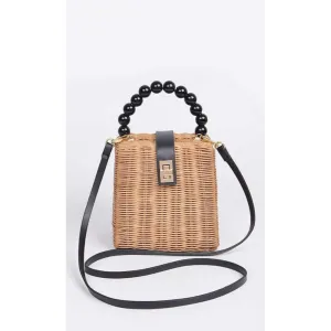 FASHNZFAB Beads Handle Straw Structure Clutch Swing Bag