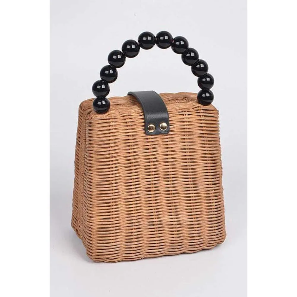 FASHNZFAB Beads Handle Straw Structure Clutch Swing Bag