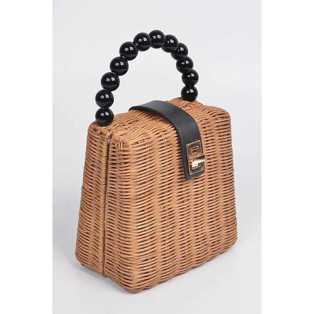 FASHNZFAB Beads Handle Straw Structure Clutch Swing Bag