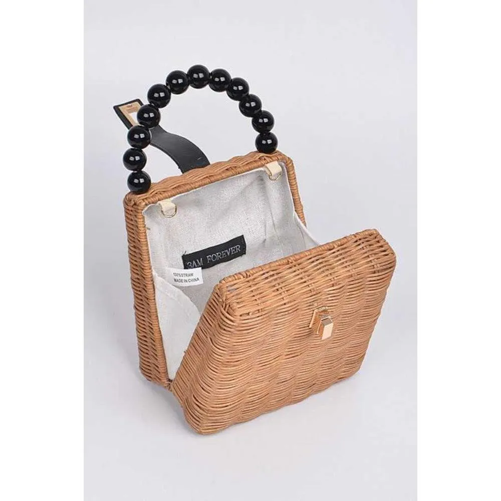 FASHNZFAB Beads Handle Straw Structure Clutch Swing Bag