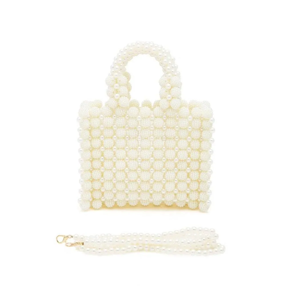 FASHNZFAB Braided Pearl Structure Top Handle Clutch Bag