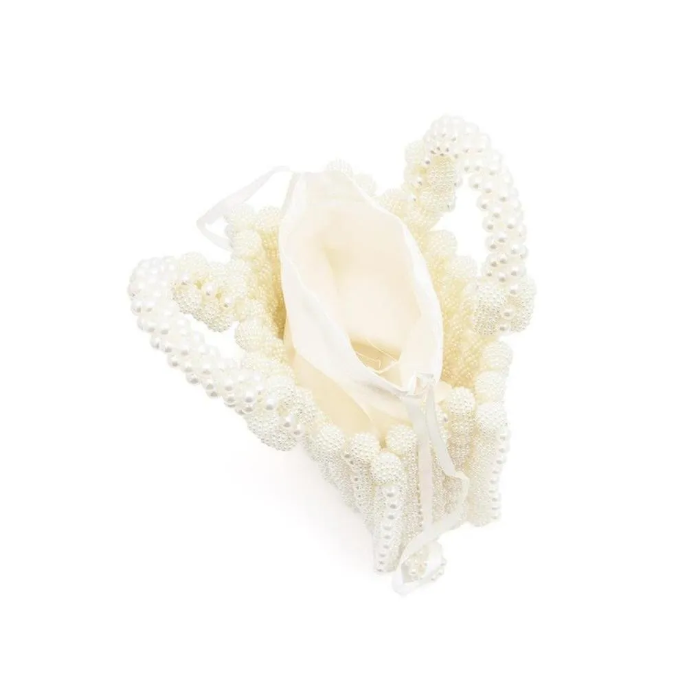 FASHNZFAB Braided Pearl Structure Top Handle Clutch Bag