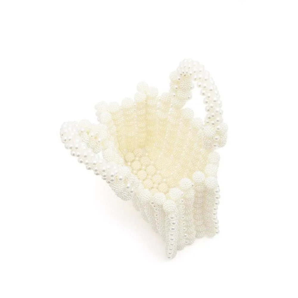 FASHNZFAB Braided Pearl Structure Top Handle Clutch Bag