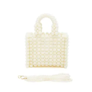 FASHNZFAB Braided Pearl Structure Top Handle Clutch Bag