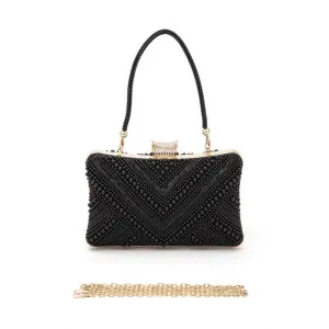 FASHNZFAB Chevron Pearl Rhinestone Convertible Box Clutchj