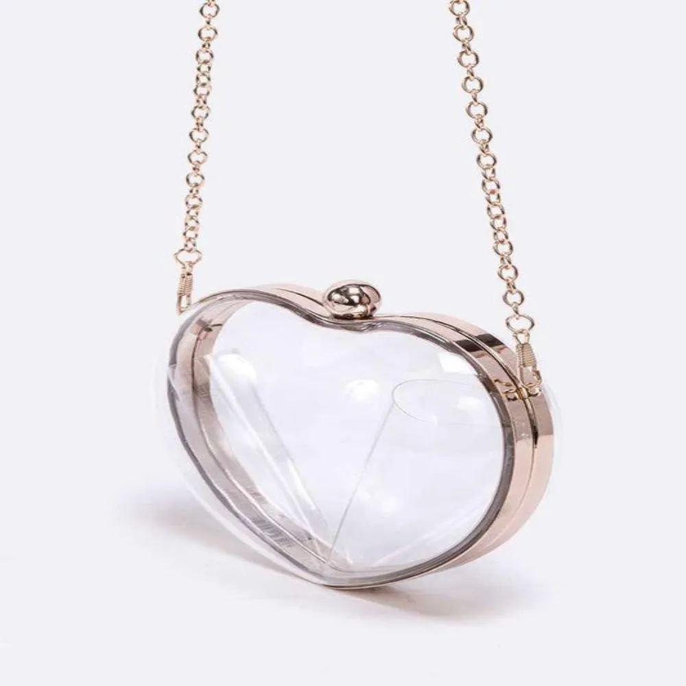 FASHNZFAB Clear Acrylic Puff Heart Convertible Clutch