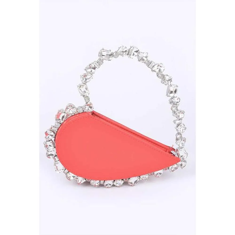 FASHNZFAB Crystal Handle Heart Shape Clutch