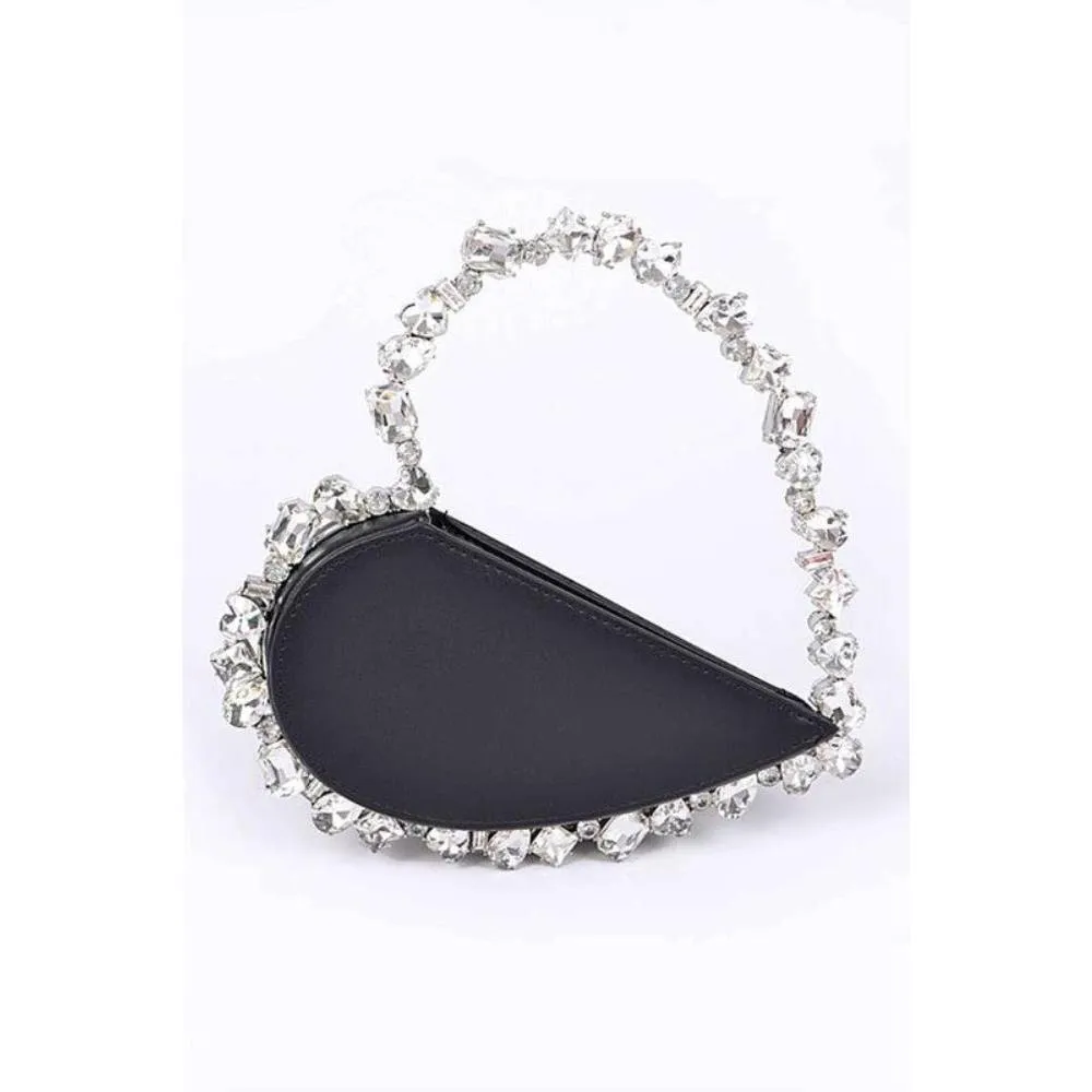 FASHNZFAB Crystal Handle Heart Shape Clutch