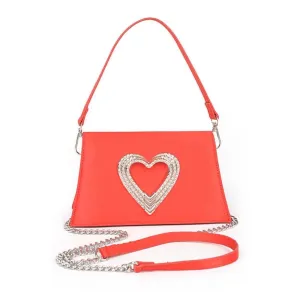 FASHNZFAB Crystal Heart Satin Top Handle Convertible Clutch