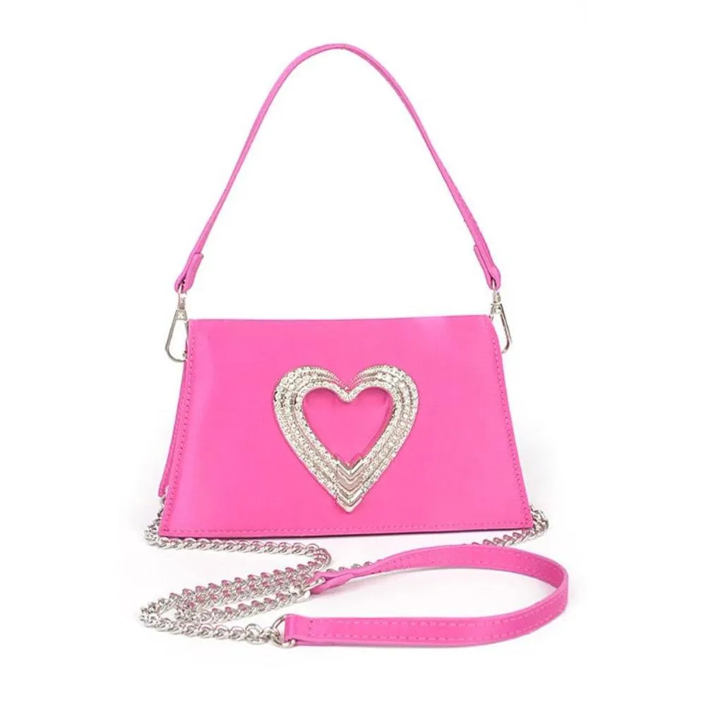 FASHNZFAB Crystal Heart Satin Top Handle Convertible Clutch
