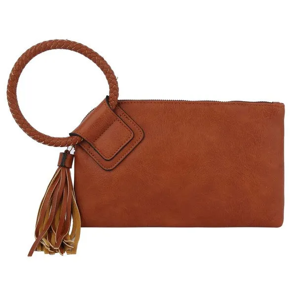 FASHNZFAB Fashion Cuff Handle Tassel Wristlet Clutch