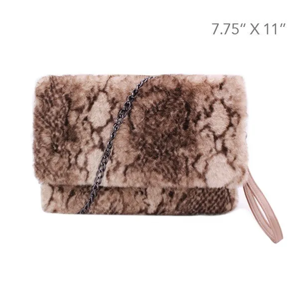 FASHNZFAB Faux Fur Shoulder Clutch Purse