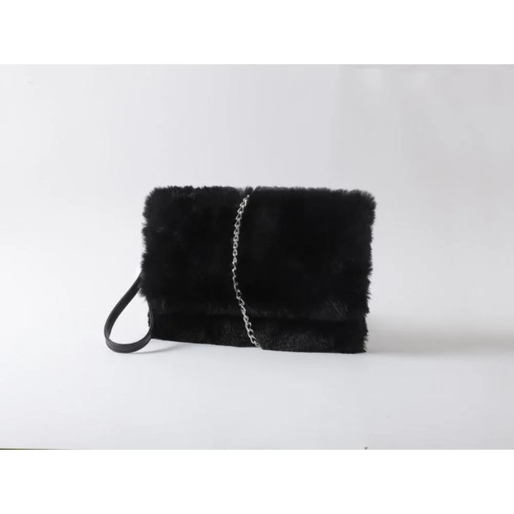 FASHNZFAB Faux Fur Shoulder Clutch Purse