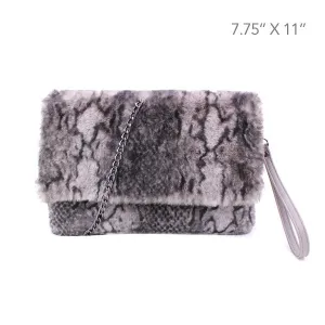 FASHNZFAB Faux Fur Shoulder Clutch Purse