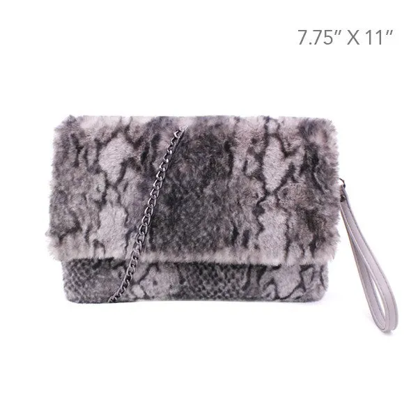 FASHNZFAB Faux Fur Shoulder Clutch Purse