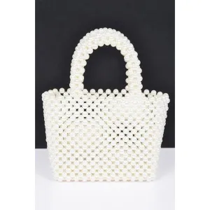 FASHNZFAB Faux Pearl Braided Iconic Basket Top Handle Clutch