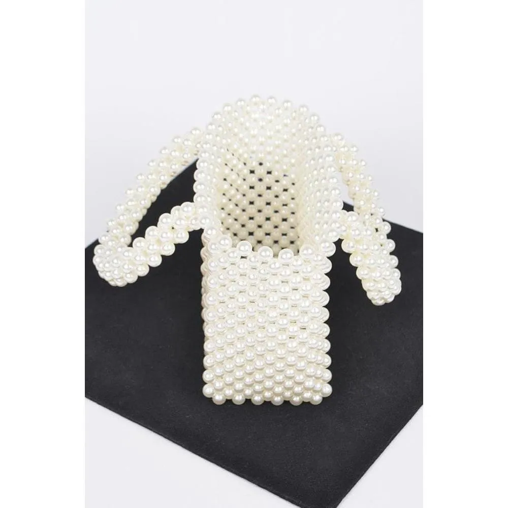 FASHNZFAB Faux Pearl Braided Iconic Basket Top Handle Clutch