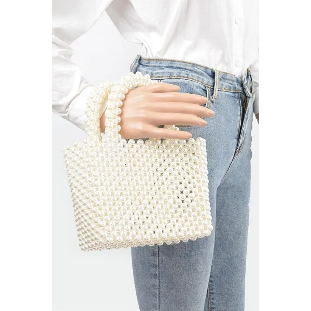 FASHNZFAB Faux Pearl Braided Iconic Basket Top Handle Clutch