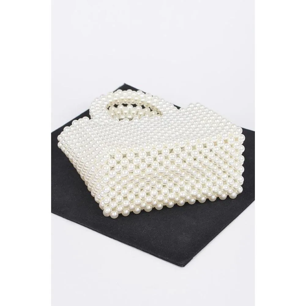 FASHNZFAB Faux Pearl Braided Iconic Basket Top Handle Clutch