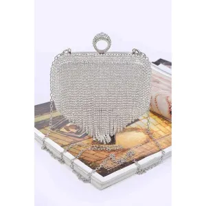 FASHNZFAB Fringe Rhinestone Convertible Clutch Bag
