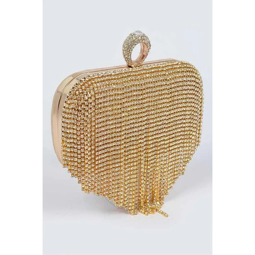 FASHNZFAB Fringe Rhinestone Convertible Clutch Bag
