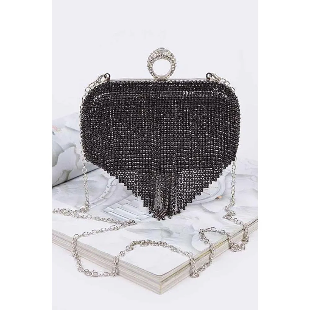 FASHNZFAB Fringe Rhinestone Convertible Clutch Bag