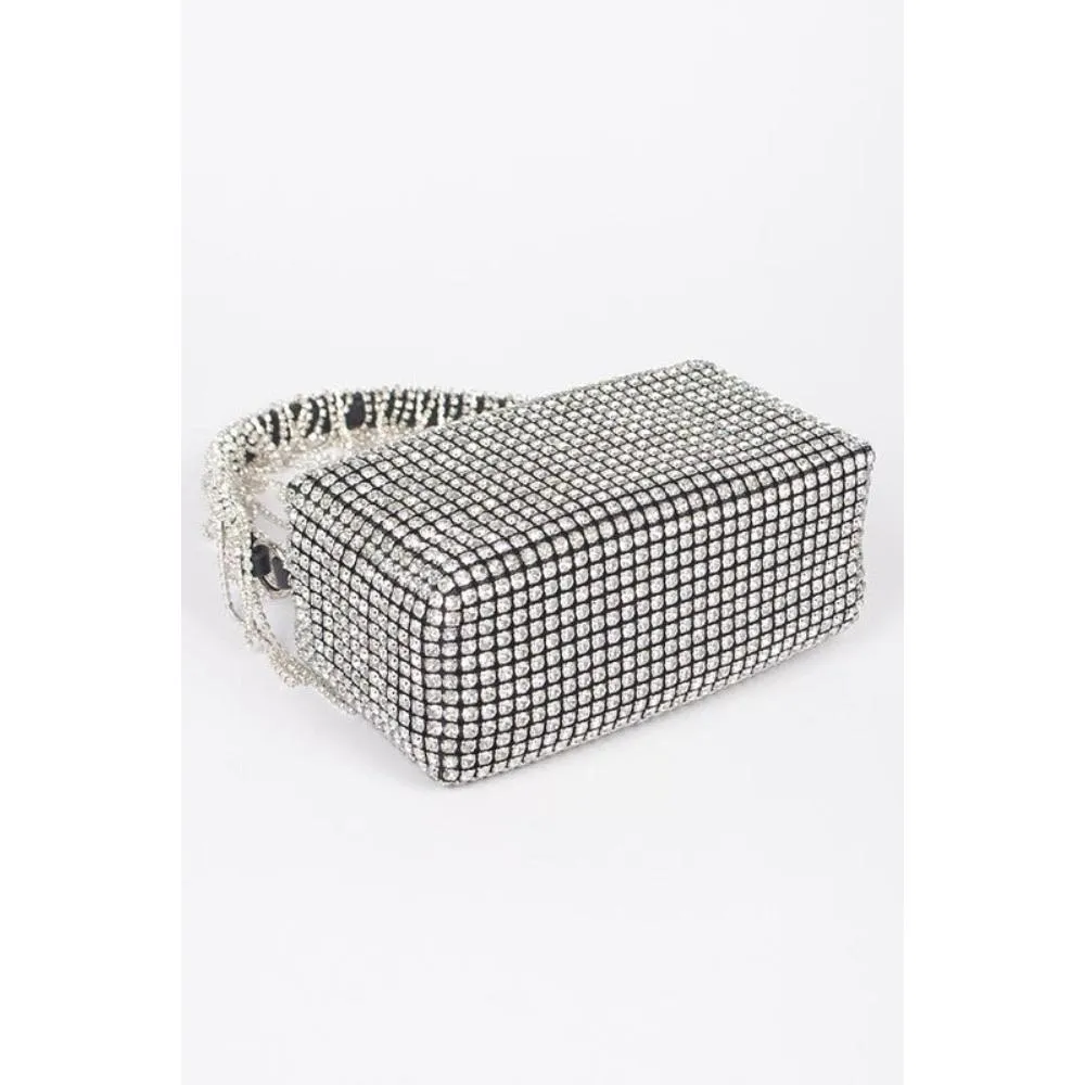 FASHNZFAB Fringe Rhinestone Curtain Handle Clutch Bag