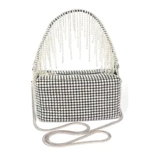 FASHNZFAB Fringe Rhinestone Curtain Handle Clutch Bag
