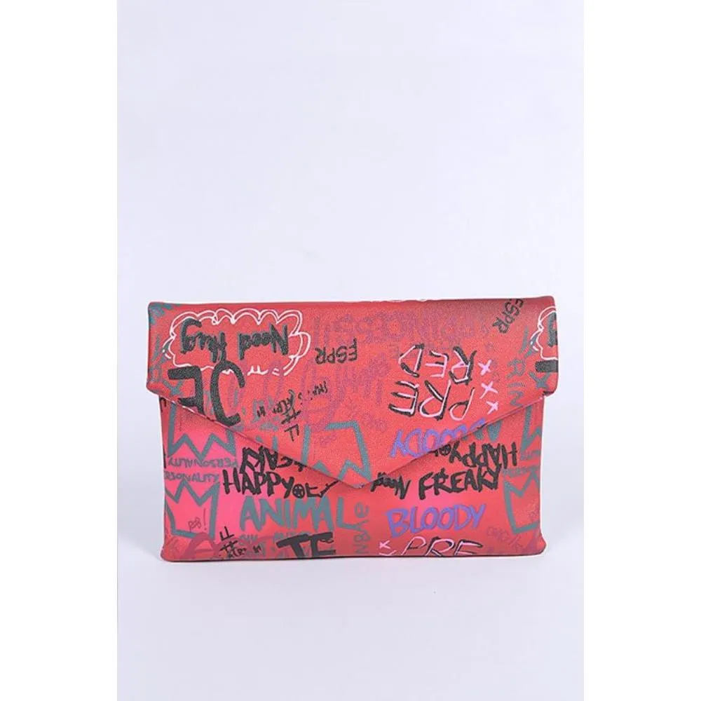 FASHNZFAB Graffiti Mix Color Iconic Envelope Clutch Bag