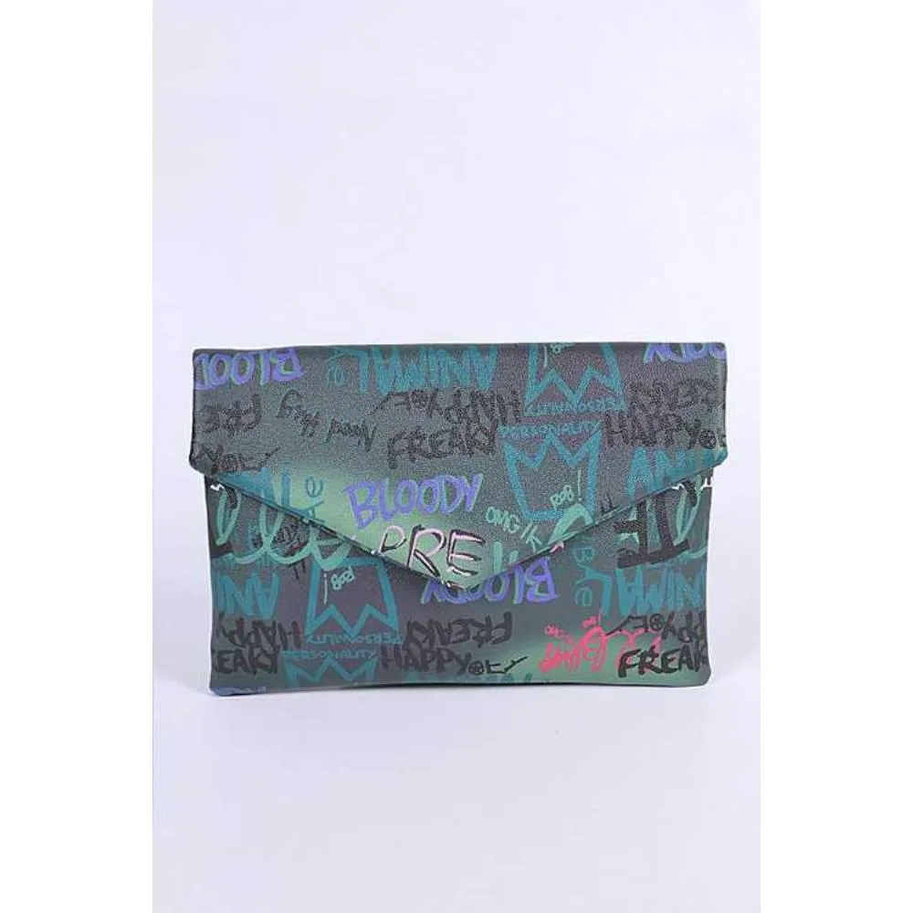 FASHNZFAB Graffiti Mix Color Iconic Envelope Clutch Bag
