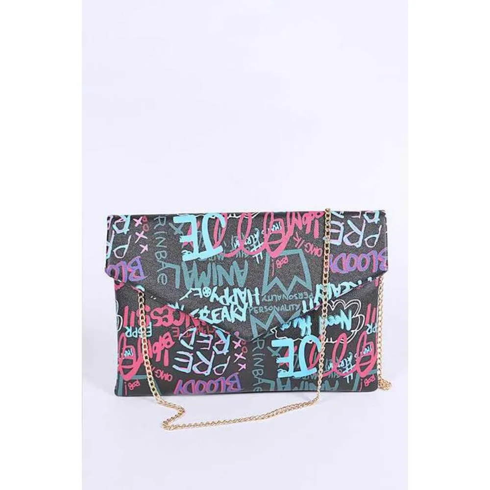 FASHNZFAB Graffiti Mix Color Iconic Envelope Clutch Bag